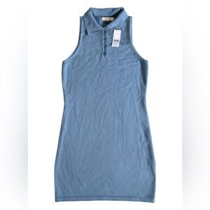NWT PacSun Polo Knit Dress M Sleeveless Ribbed Collar Bodycon Y2K Preppy Blue